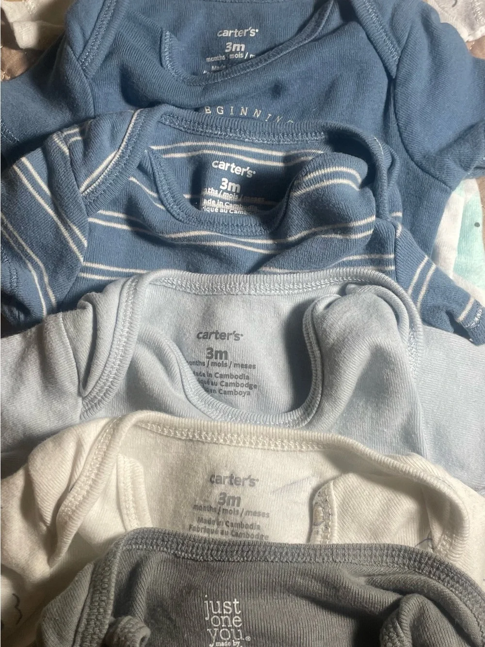 2c Carter's Baby Bodysuit 5pc lot 0-3M Cotton Short Sleeve Tagless